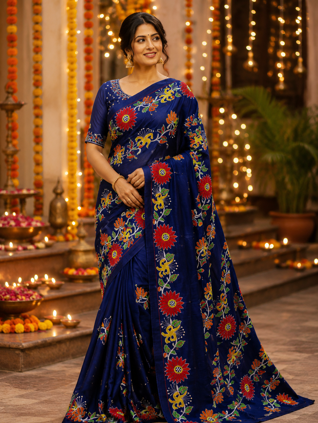 Somnath Bastralaya Women's Pure Katha Work Saree | Premium Traditional Ethnic Wear | Wholesale Saree