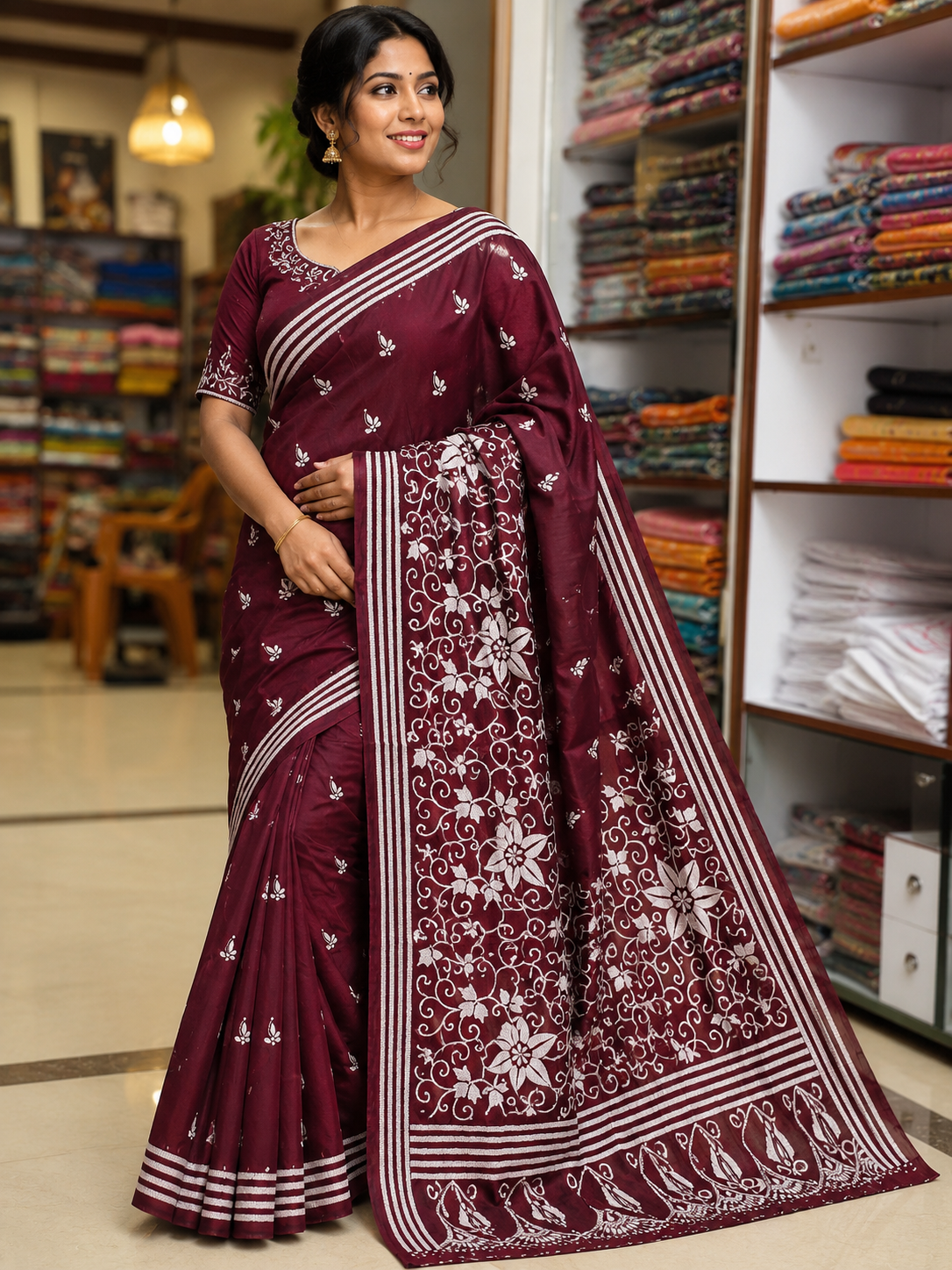 Somnath Bastralaya Women's Pure Katha Work Saree | Premium Traditional Ethnic Wear | Wholesale Saree
