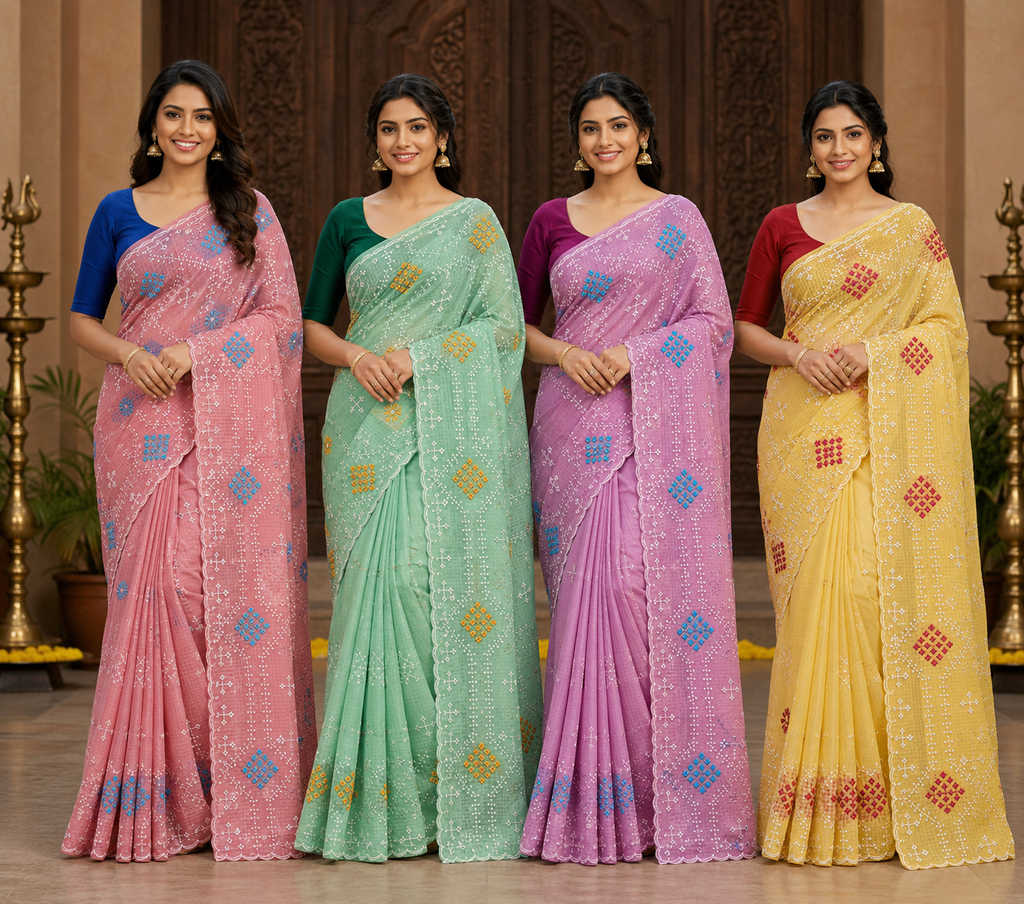 SUPER NET FABRIC SAREE - COTTON SAREE